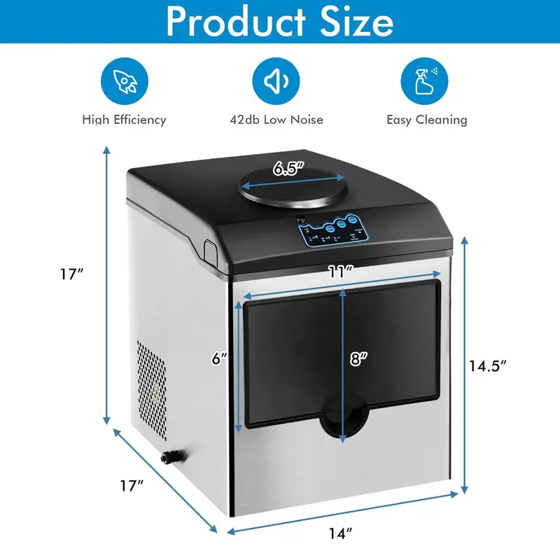 2-in-1-Aufsatz-Eisbereiter mit Wasserspender-Kombination, 48 lbs/24 h, 3 Eiswürfelgrößen (S/M/L) in Kugelform