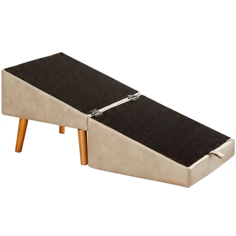 2-in-1-Haustierrampe für Couch und Bett, klappbare Holzstufen, Beige