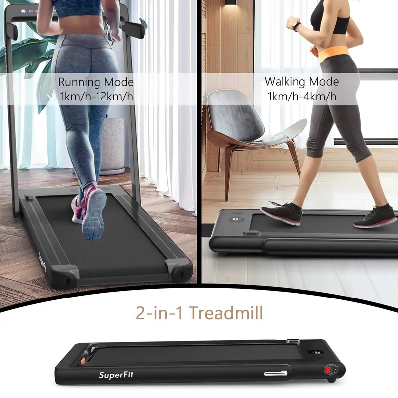 2-in-1-Klapp-Laufband mit Doppelanzeige und 2,25-PS-Superfit-Untertisch-Elektropad