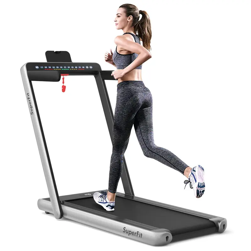 2-in-1-Klapp-Laufband mit Doppelanzeige und 2,25-PS-Superfit-Untertisch-Elektropad