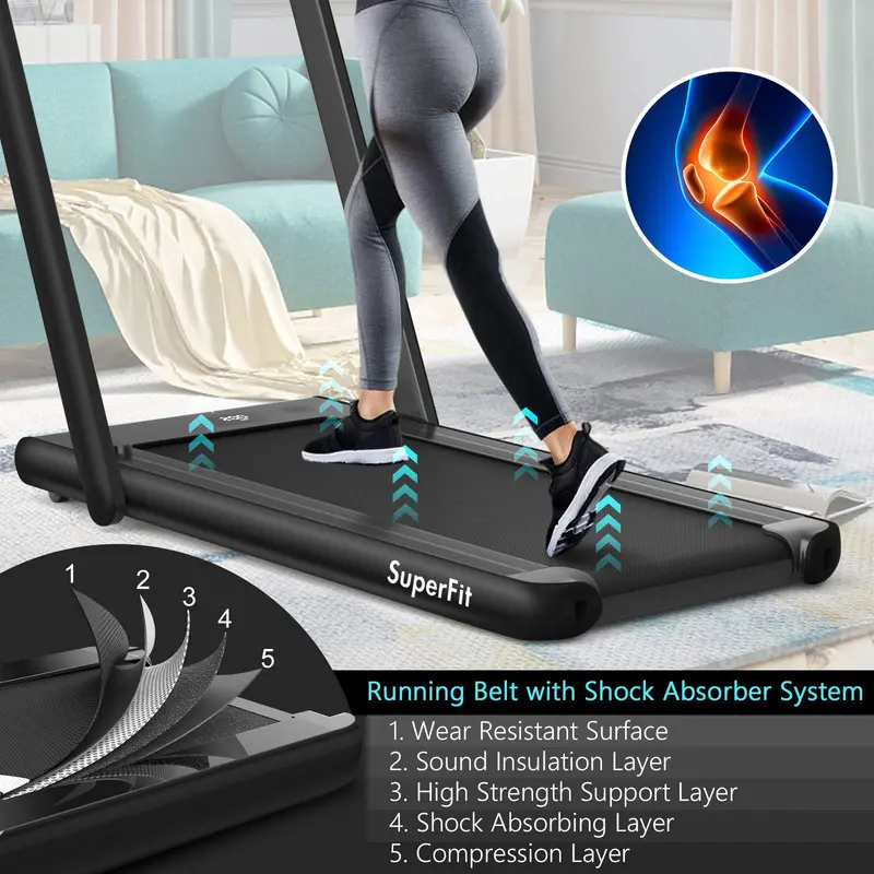 2-in-1-Klapp-Laufband mit Doppelanzeige und 2,25-PS-Superfit-Untertisch-Elektropad