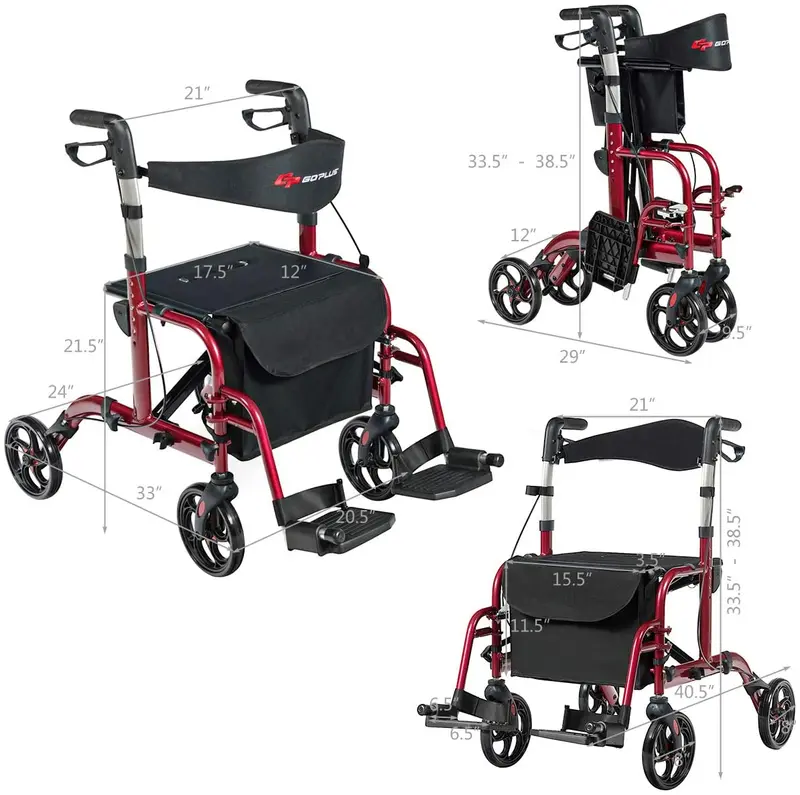 2-in-1-Klapp-Rollator mit 4 Rädern, medizinischer Rollator