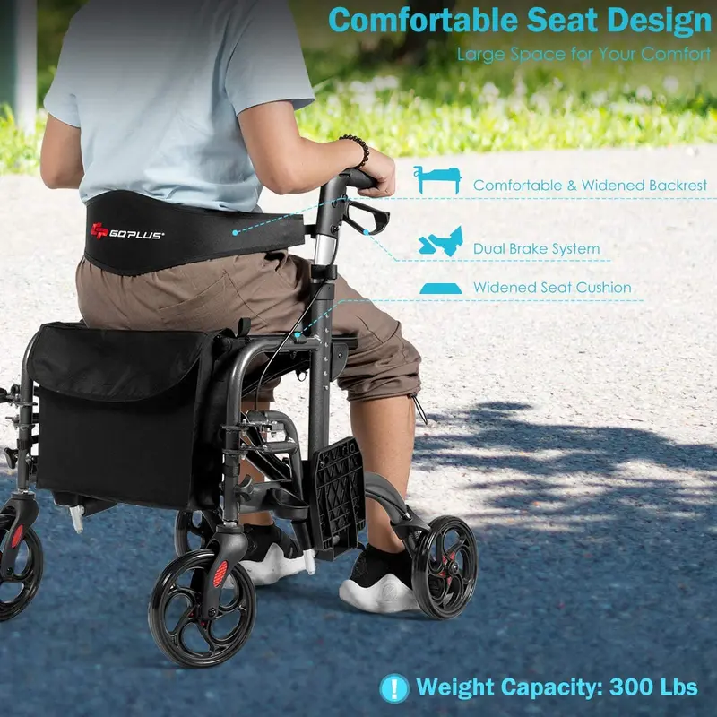 2-in-1-Klapp-Rollator mit 4 Rädern, medizinischer Rollator