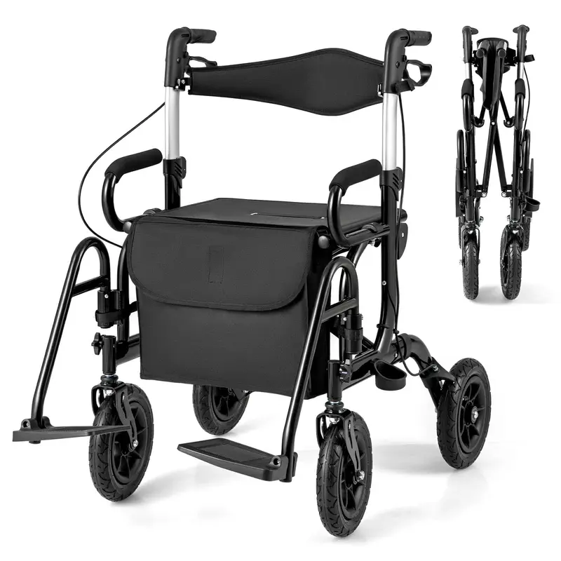 2-in-1-Klapp-Rollator mit Rollstuhl-Funktion und Bremsen
