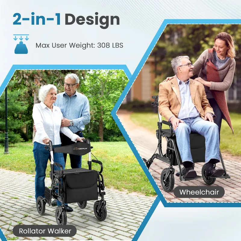 2-in-1-Klapp-Rollator mit Rollstuhl-Funktion und Bremsen 2