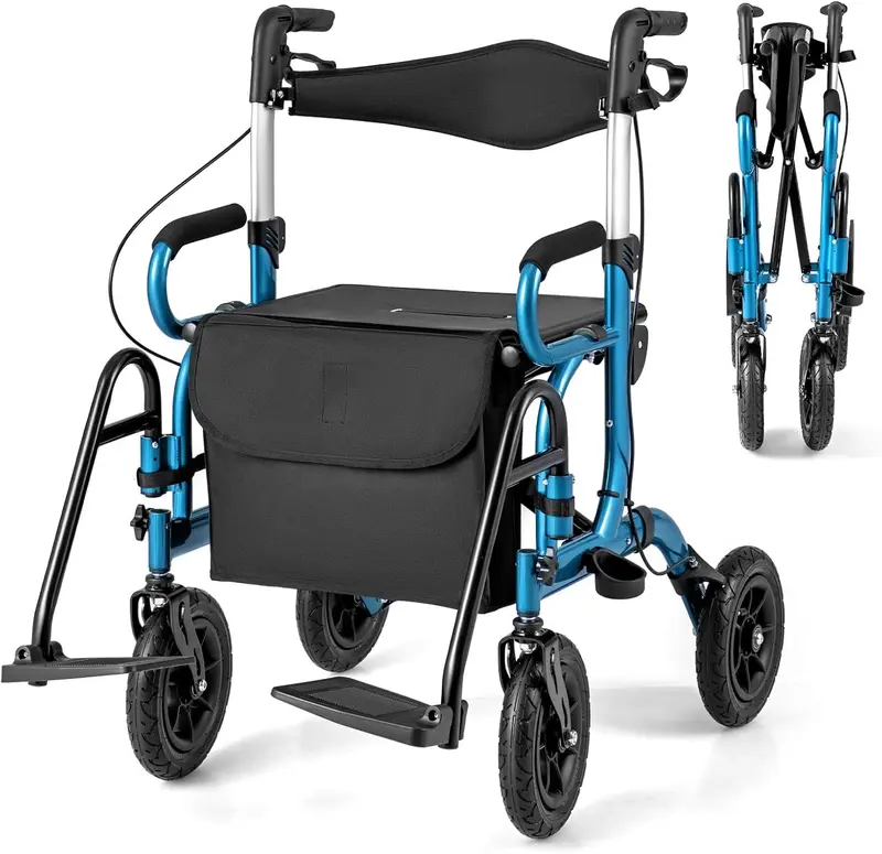 2-in-1-Klapp-Rollator mit Rollstuhl-Funktion und Bremsen