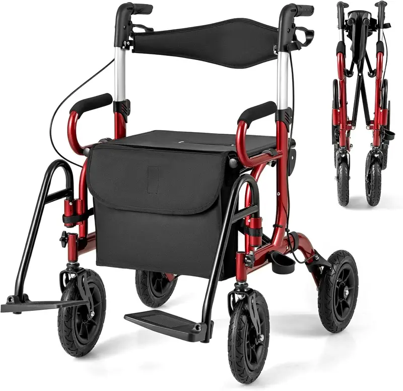 2-in-1-Klapp-Rollator mit Rollstuhl-Funktion und Bremsen