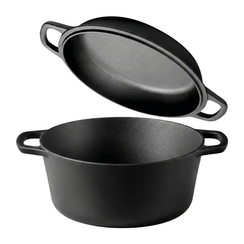 2-in-1 vorgewürzte Gusseisen-Dutch Oven mit Pfannendeckel-Kombination