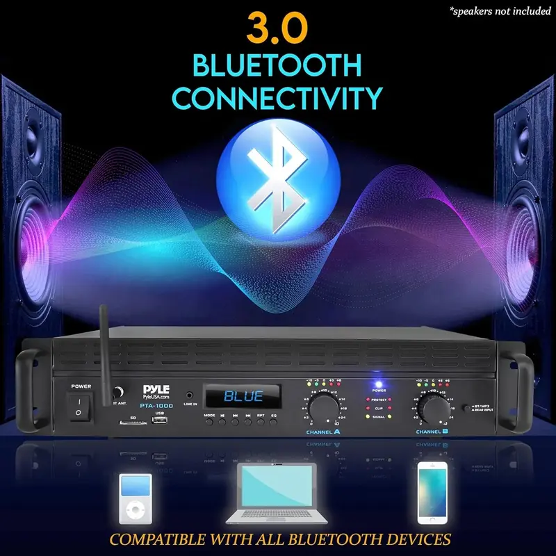 2-Kanal-Bluetooth-Leistungsverstärker – 2000 W, brückbar, für 19-Zoll-Rackmontage, professionelles Audio-System für Heim- und Entertainment-Anwendungen mit TRS-/XLR-Eingang, LCD-Display, Brückenschaltung und Kühlgebläse – Stereoempfänger