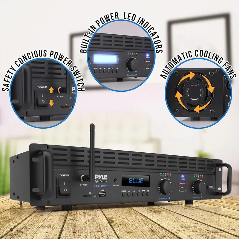 2-Kanal-Bluetooth-Leistungsverstärker – 2000 W, brückbar, für 19-Zoll-Rackmontage, professionelles Audio-System für Heim- und Entertainment-Anwendungen mit TRS-/XLR-Eingang, LCD-Display, Brückenschaltung und Kühlgebläse – Stereoempfänger