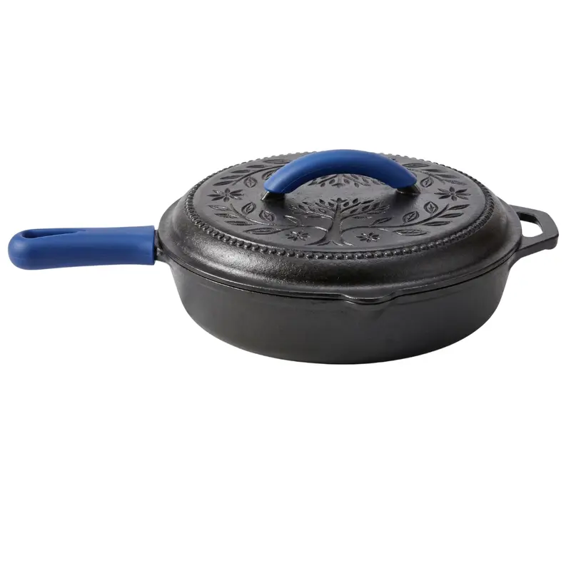 2-Quart-Bratpfanne aus Gusseisen mit Deckel und Silikon-Griffüberzügen