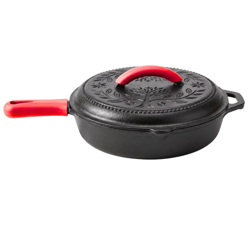 2-Quart-Bratpfanne aus Gusseisen mit Deckel und Silikon-Griffüberzügen 2