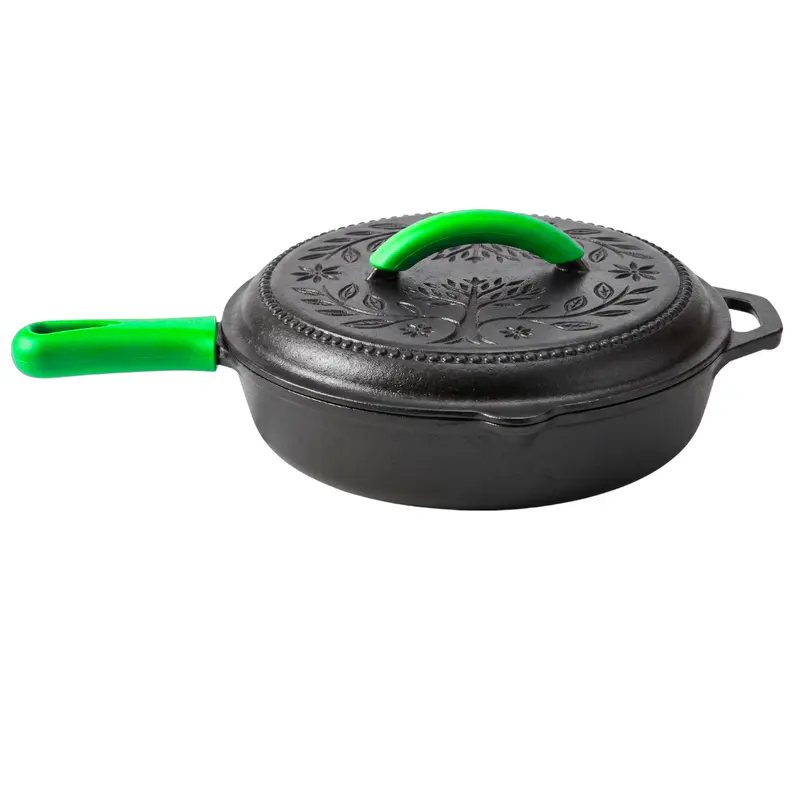 2-Quart-Bratpfanne aus Gusseisen mit Deckel und Silikon-Griffüberzügen