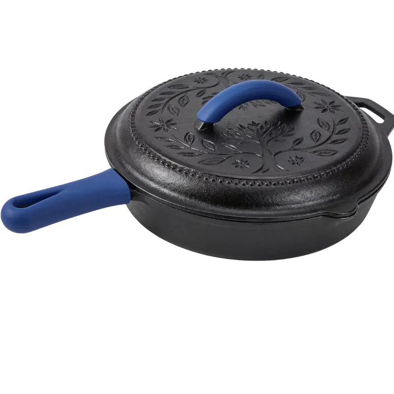 2-Quart-Bratpfanne aus Gusseisen mit Deckel und Silikon-Griffüberzügen