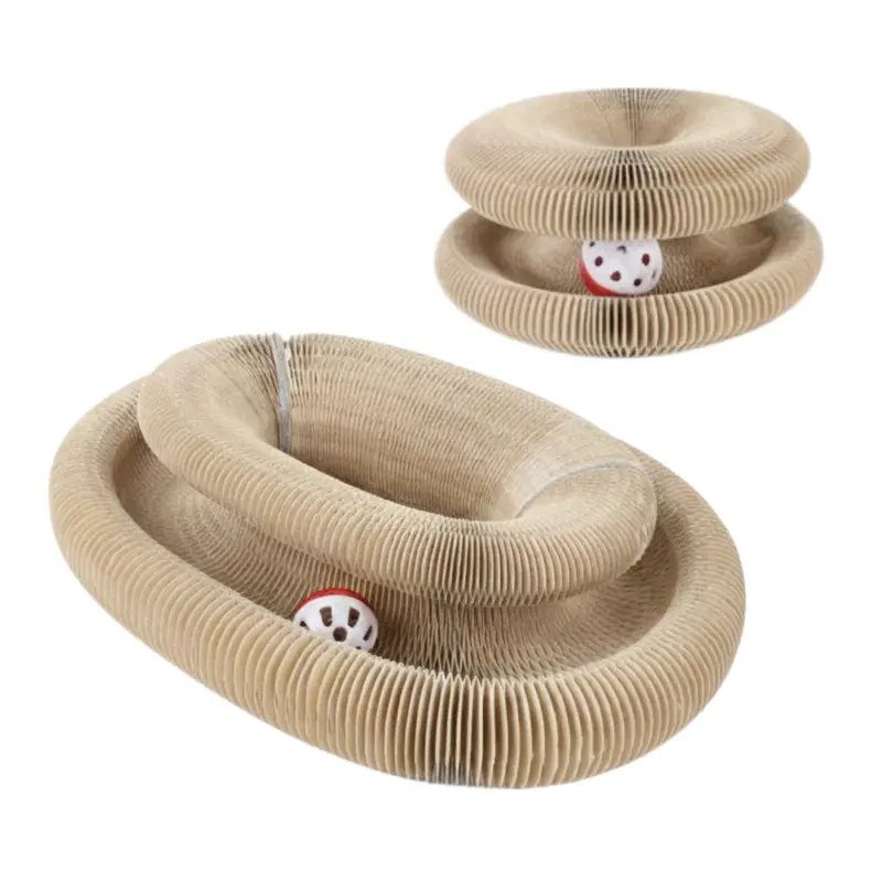 2-teiliges Katzenkratzspielzeug aus Wellpappe, Ziehharmonika-Form mit Ball