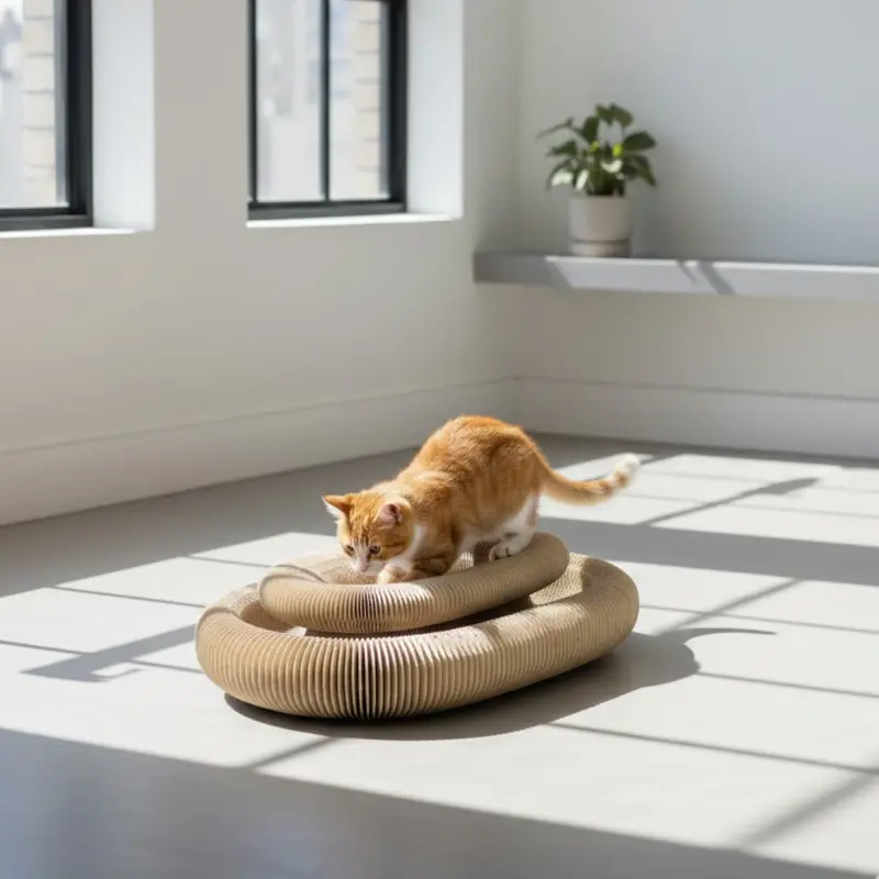 2-teiliges Katzenkratzspielzeug aus Wellpappe, Ziehharmonika-Form mit Ball