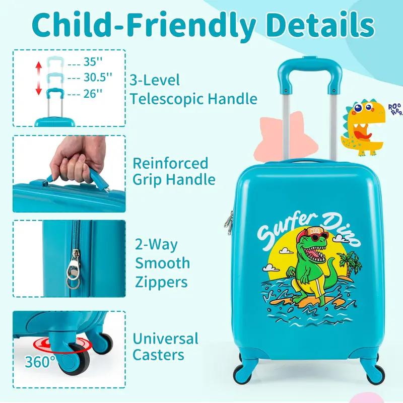 2-teiliges Kinder-Koffer-Set mit Spinner-Rädern für Jungen und Mädchen – Blau