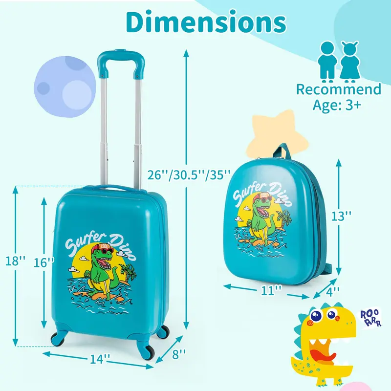 2-teiliges Kinder-Koffer-Set mit Spinner-Rädern für Jungen und Mädchen – Blau