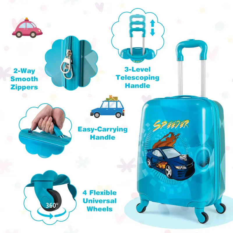 2-teiliges Kinder-Koffer-Set mit Spinner-Rädern für Jungen und Mädchen – Marineblau