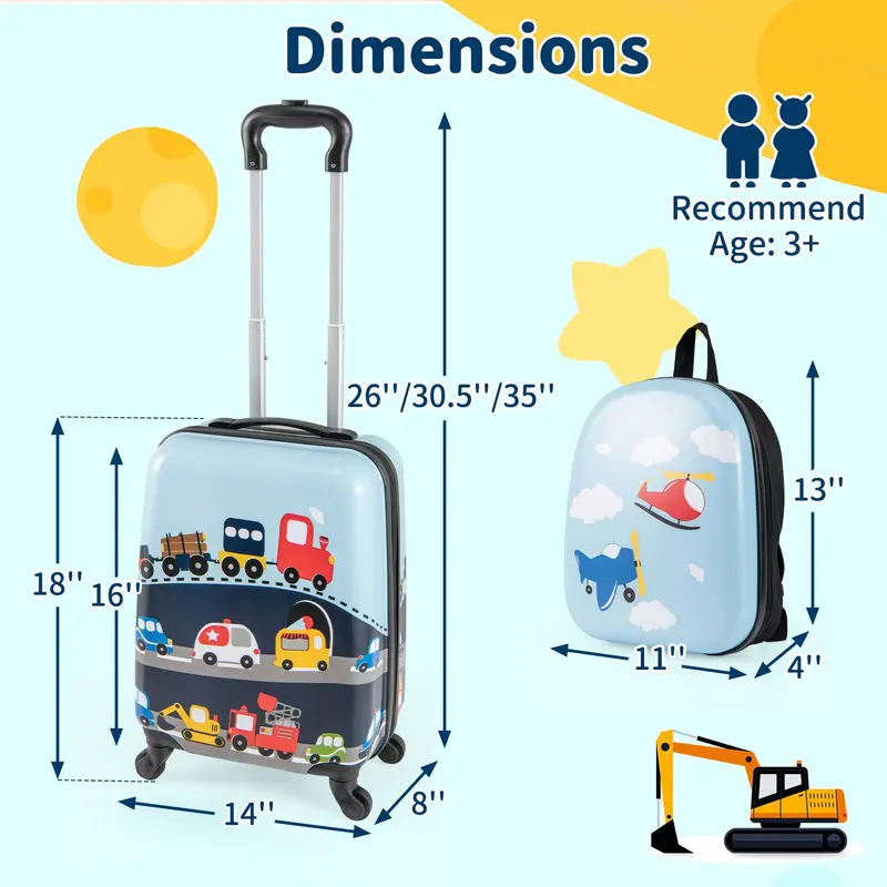 2-teiliges Kindergepäckset mit Spinner-Rädern für Jungen und Mädchen – Dunkelblau
