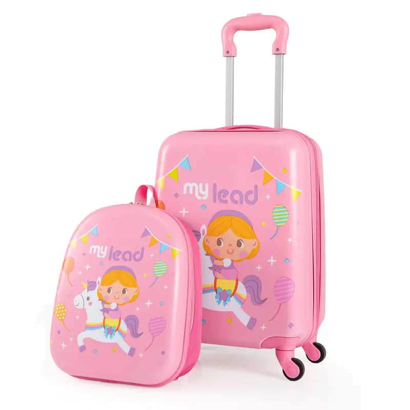 2-teiliges Kindergepäckset mit Spinner-Rädern für Jungen und Mädchen – Rosa