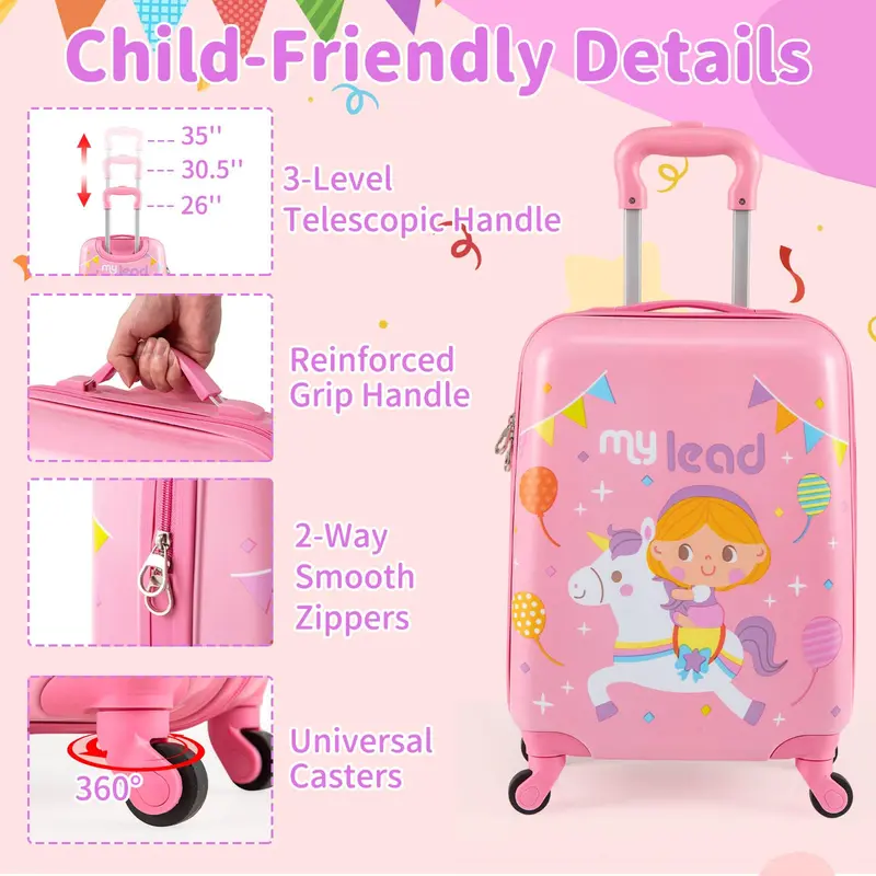 2-teiliges Kindergepäckset mit Spinner-Rädern für Jungen und Mädchen – Rosa