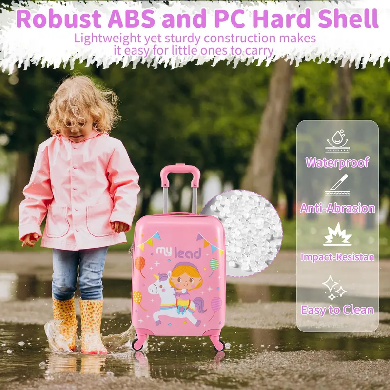 2-teiliges Kindergepäckset mit Spinner-Rädern für Jungen und Mädchen – Rosa