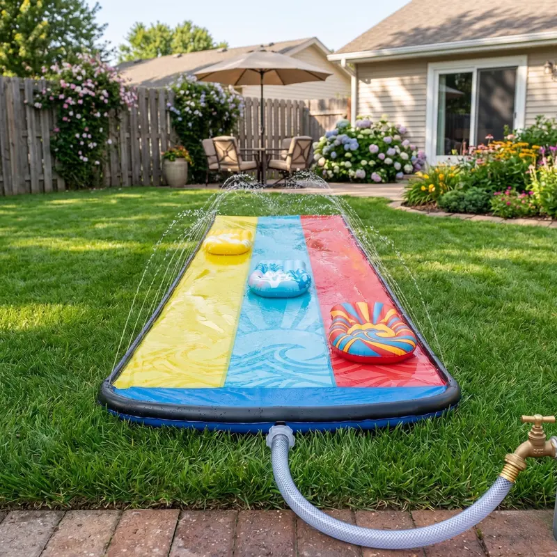 20 ft Wasserrutsche mit drei Bahnen für den Garten inkl. 3 Bodyboards