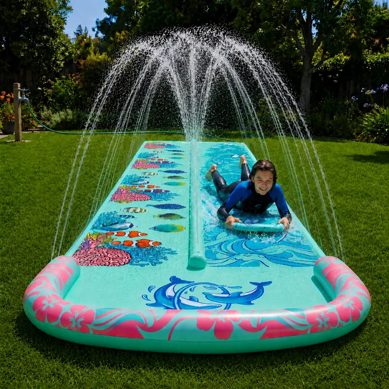25 ft langer Wasserrutschpark mit zwei parallelen Bahnen, Spritzbecken und Bodyboards