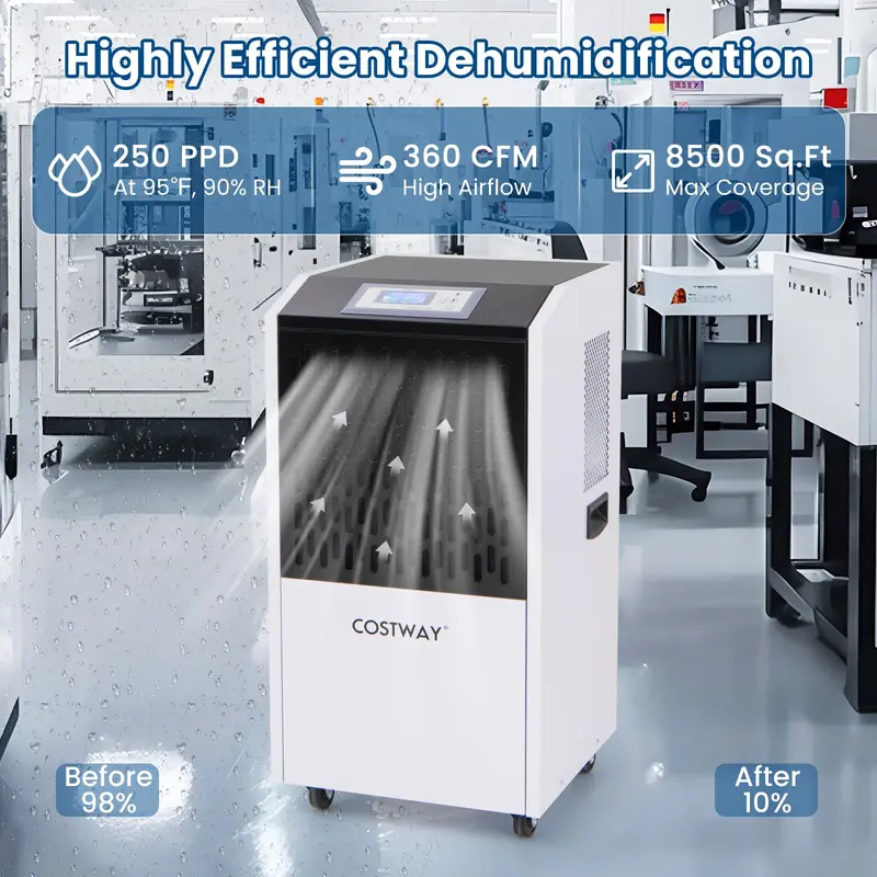 250-Pinten-Gewerbede-humidifier mit Abflussschlauch, industrieller Hochleistungs-Dehumidifier