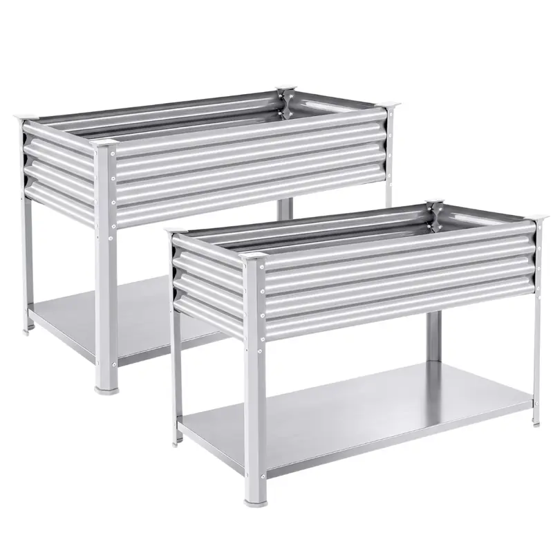 2er-Pack erhöhtes, verzinktes Hochbeet mit Beinen, 122 x 61 x 81 cm