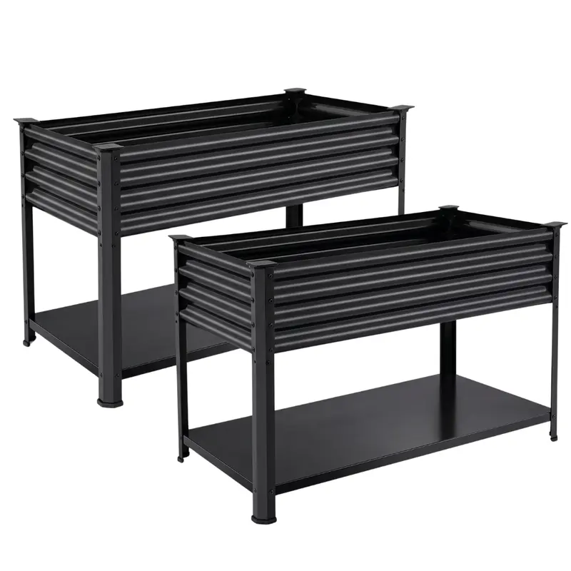 2er-Pack erhöhtes, verzinktes Hochbeet mit Beinen, 122 x 61 x 81 cm