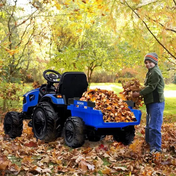 3-in-1-Fahrschlepper, 24 V elektrisch, mit Bagger- und Bulldozerfunktion, Fernbedienung, LED-Beleuchtung, Musik, USB-/Bluetooth-Anschluss – max. 30 kg – Hellblau 2