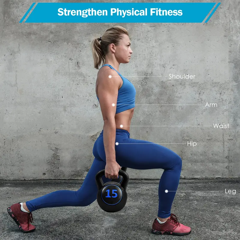 3-teiliges Kettlebell-Set (5, 10 und 15 lbs), HDPE-beschichtete Beton-Kettlebells für Fitness 2