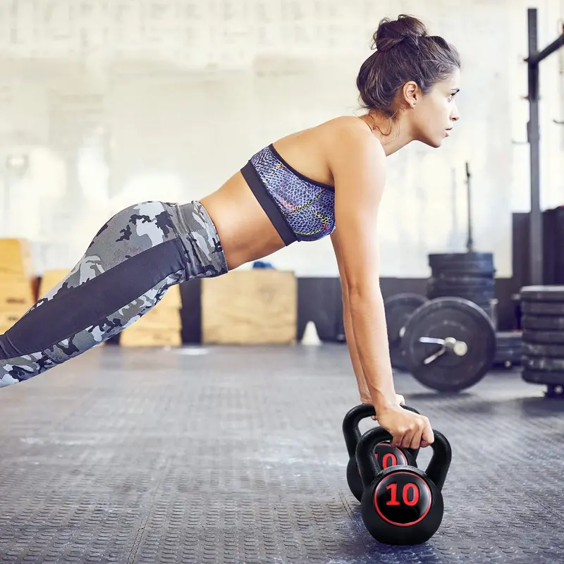 3-teiliges Kettlebell-Set (5, 10 und 15 lbs), HDPE-beschichtete Beton-Kettlebells für Fitness