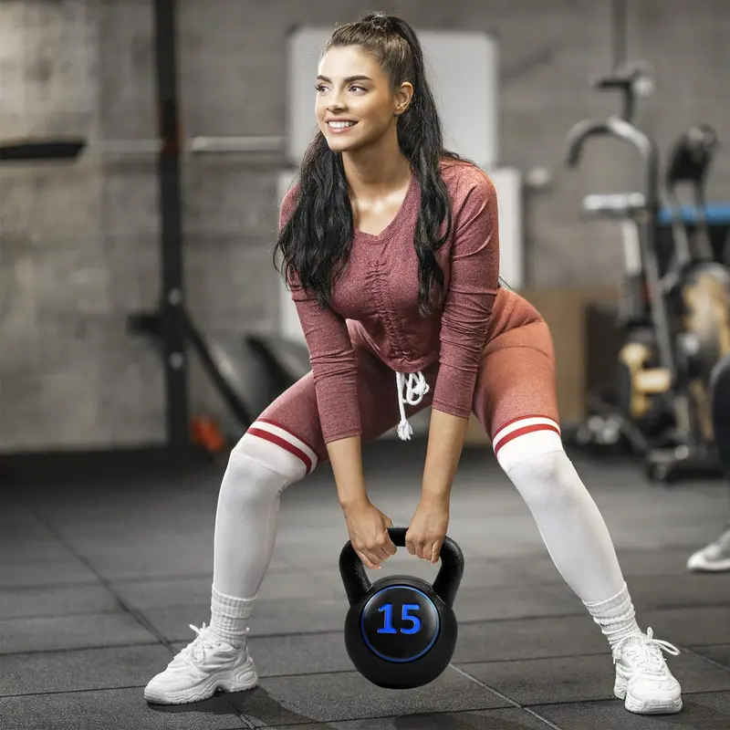 3-teiliges Kettlebell-Set (5, 10 und 15 lbs), HDPE-beschichtete Beton-Kettlebells für Fitness