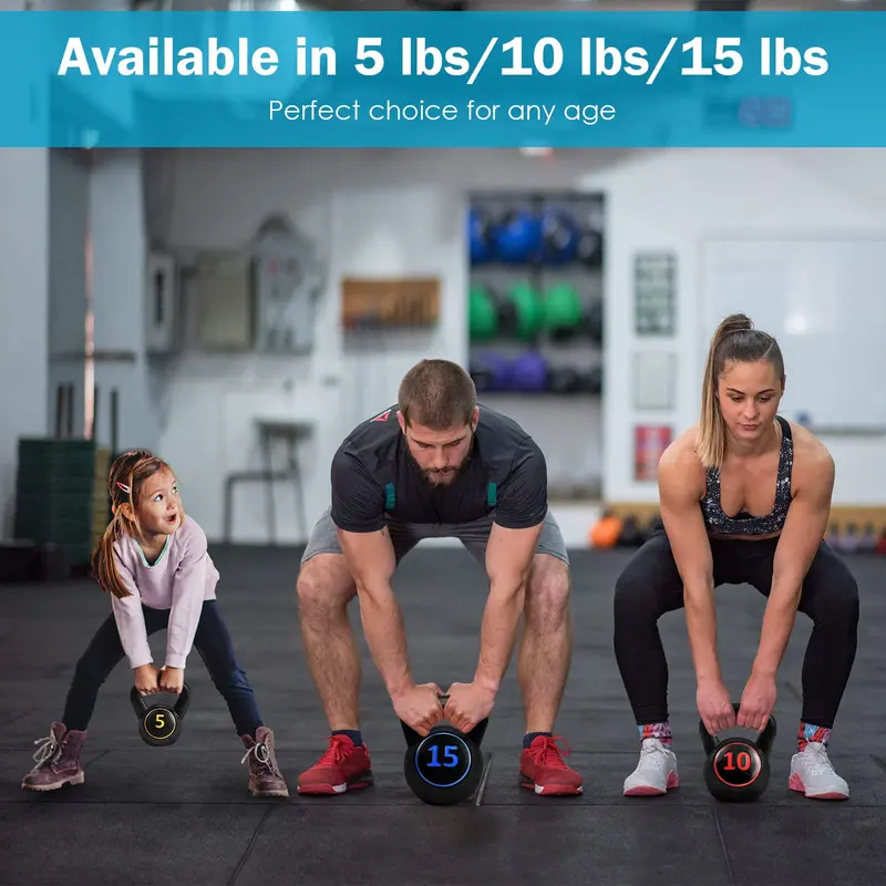3-teiliges Kettlebell-Set (5, 10 und 15 lbs), HDPE-beschichtete Beton-Kettlebells für Fitness