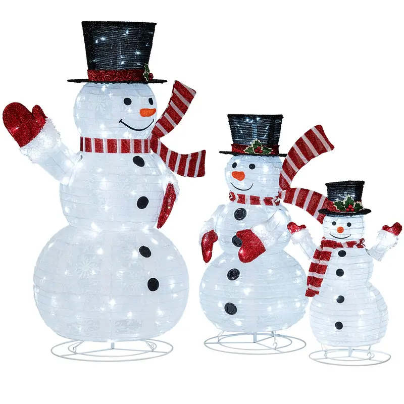 3-teiliges, vorgeleuchtetes 3D-Schneemann-Set mit 270 LED-Leuchten