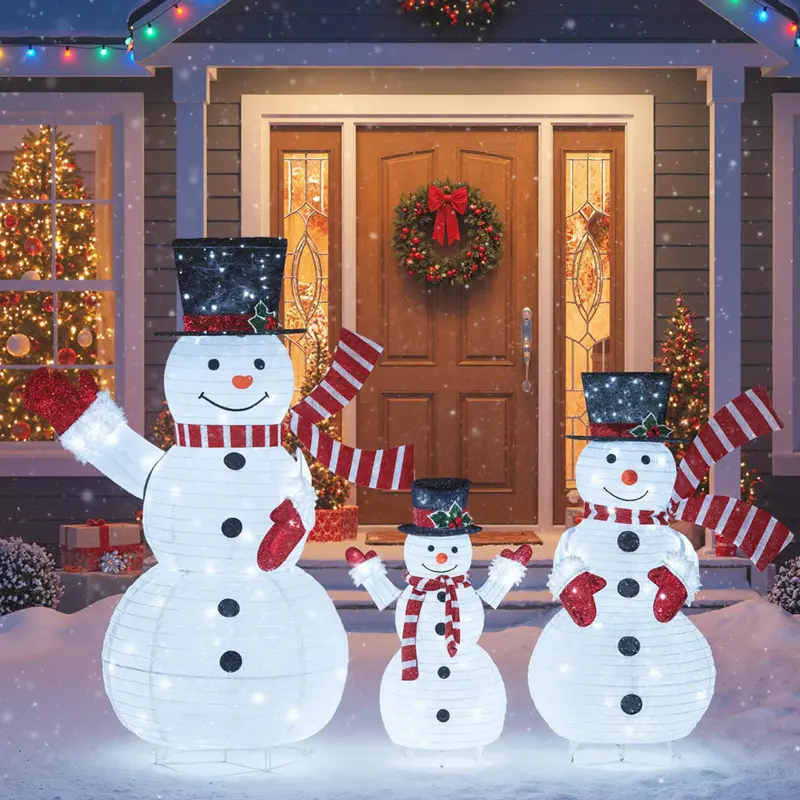 3-teiliges, vorgeleuchtetes 3D-Schneemann-Set mit 270 LED-Leuchten 2