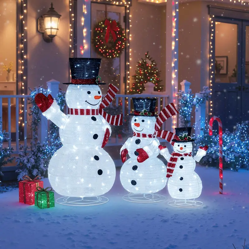 3-teiliges, vorgeleuchtetes 3D-Schneemann-Set mit 270 LED-Leuchten