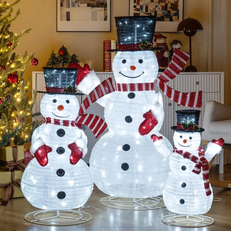 3-teiliges, vorgeleuchtetes 3D-Schneemann-Set mit 270 LED-Leuchten