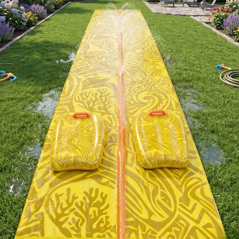 30 x 4,5 ft Rasen-Wasserrutsche mit Sprühdüsen und 2 Aufstiegsbrettern