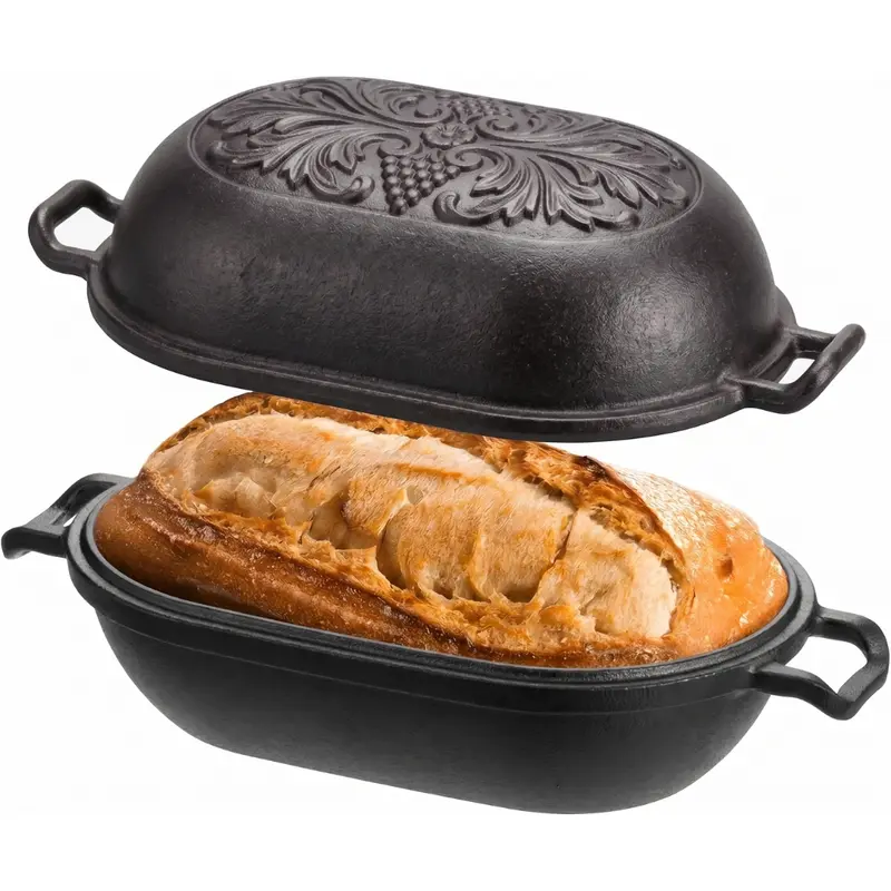 3,3-Quart-Gusseisen-Kastenform mit Deckel, vorgebrannt, ovale Brotbackform 2