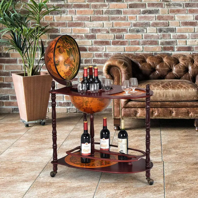 34" Holzglobus-Weinbarständer im italienischen Stil des 16. Jahrhunderts mit erweitertem Fach für mehr Flaschen 2