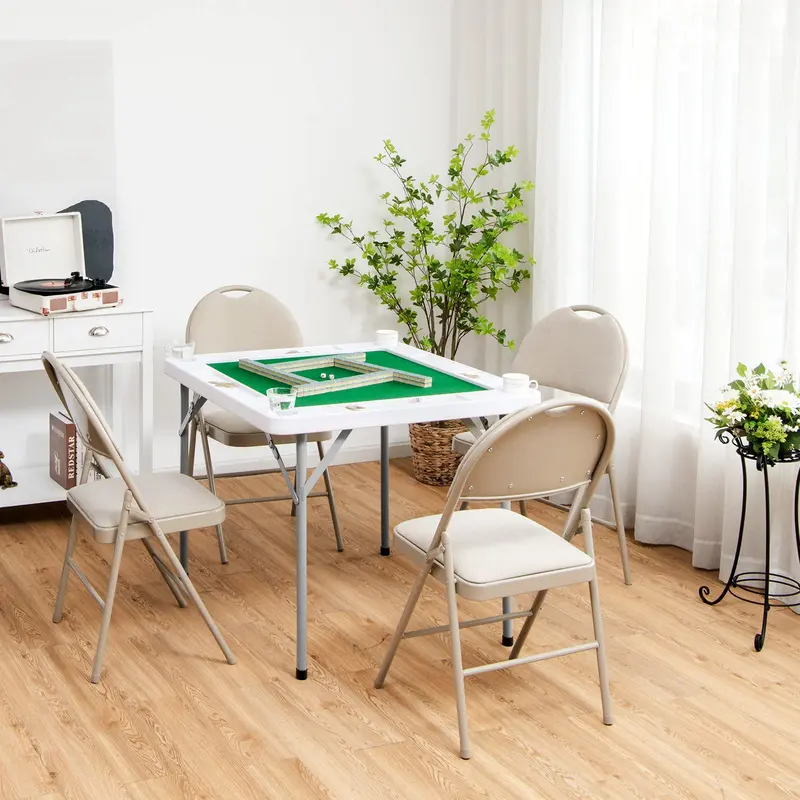 35" Klappbarer Mahjong-Tisch | Tragbarer quadratischer Pokertisch mit verschleißfestem PVC-Desktop 2