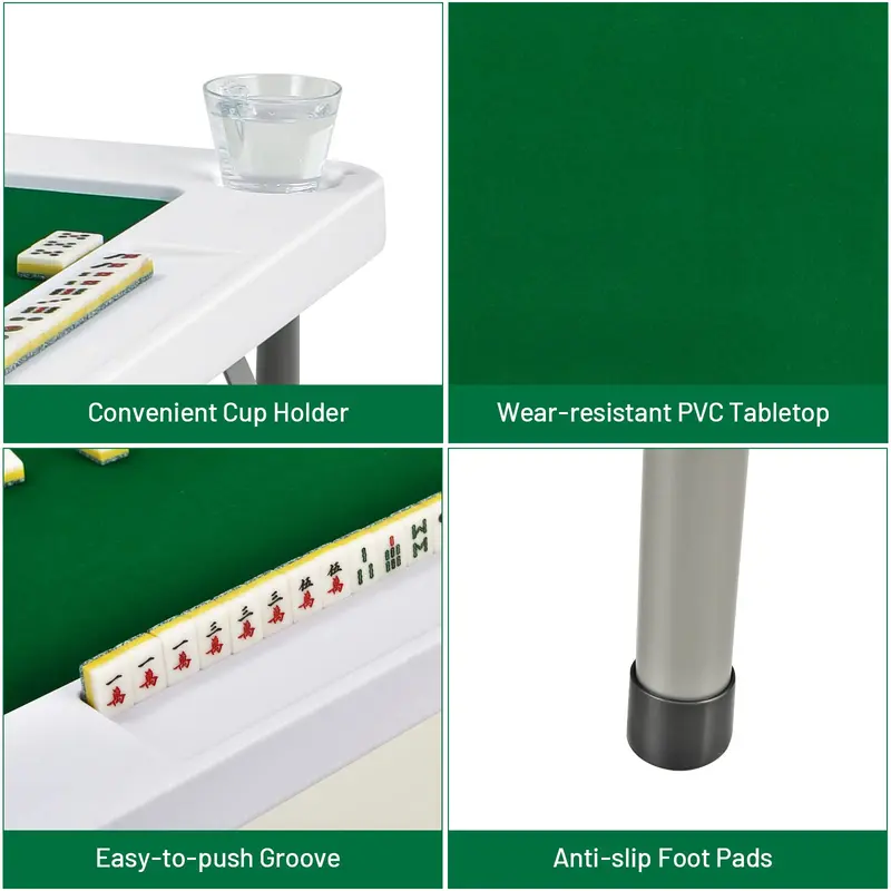 35" Klappbarer Mahjong-Tisch | Tragbarer quadratischer Pokertisch mit verschleißfestem PVC-Desktop