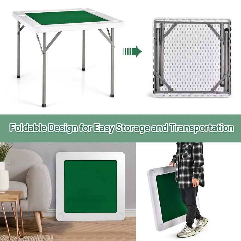 35" Klappbarer Mahjong-Tisch | Tragbarer quadratischer Pokertisch mit verschleißfestem PVC-Desktop