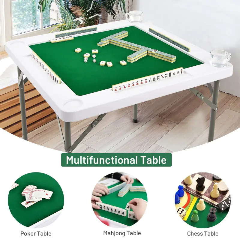 35" Klappbarer Mahjong-Tisch | Tragbarer quadratischer Pokertisch mit verschleißfestem PVC-Desktop