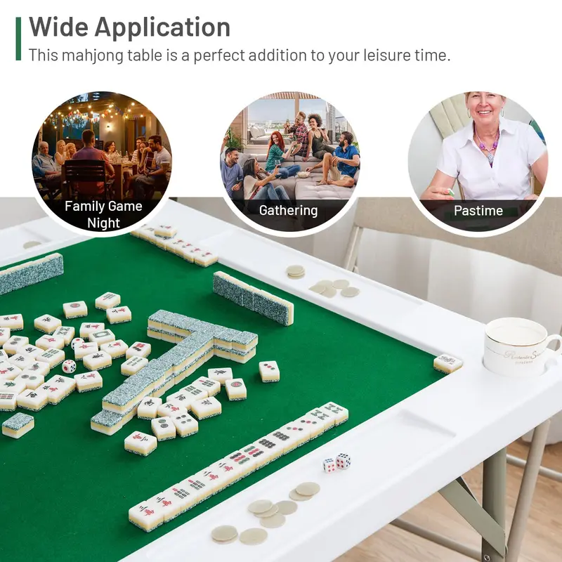 35" Klappbarer Mahjong-Tisch | Tragbarer quadratischer Pokertisch mit verschleißfestem PVC-Desktop