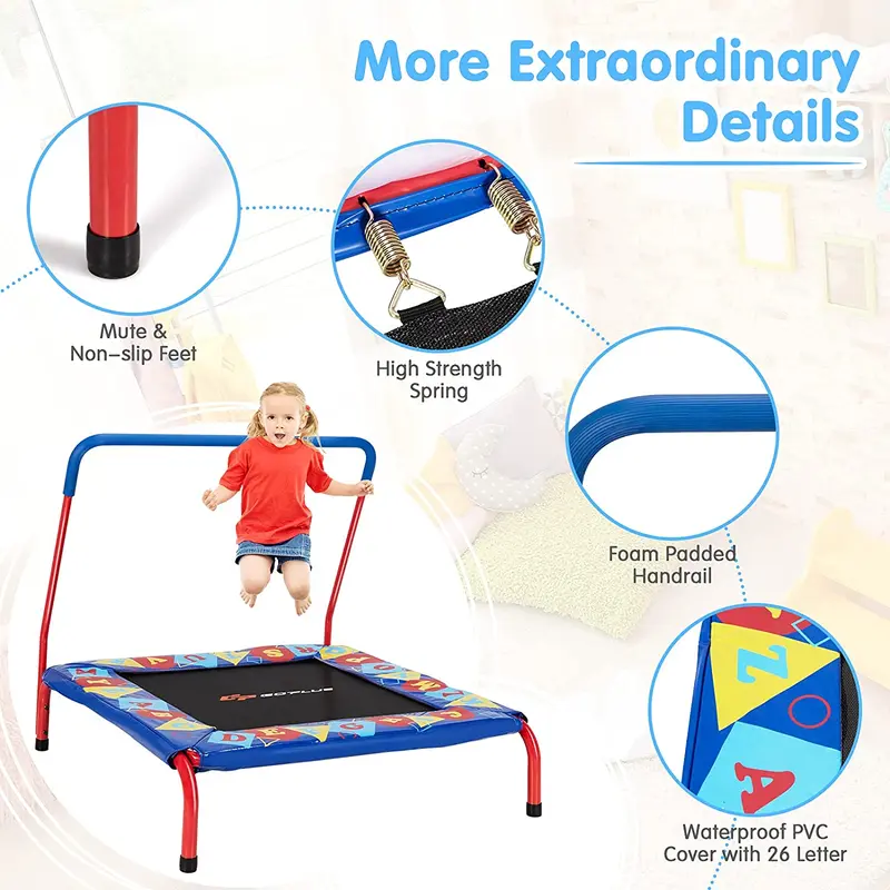 36" quadratisches Kleinkind-Trampolin, Mini-Trampolin für Kinder mit 150 kg Tragkraft